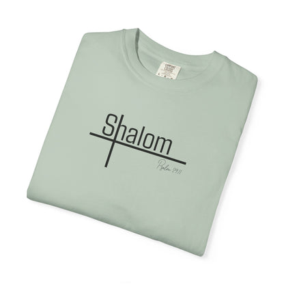 Garment-Dyed T-shirt with 'Shalom' Design - Casual Wear, Spiritual Apparel, Unisex Tee, Comfortable Everyday Shirt