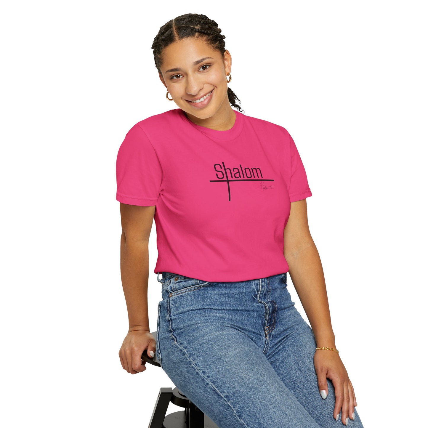 Garment-Dyed T-shirt with 'Shalom' Design