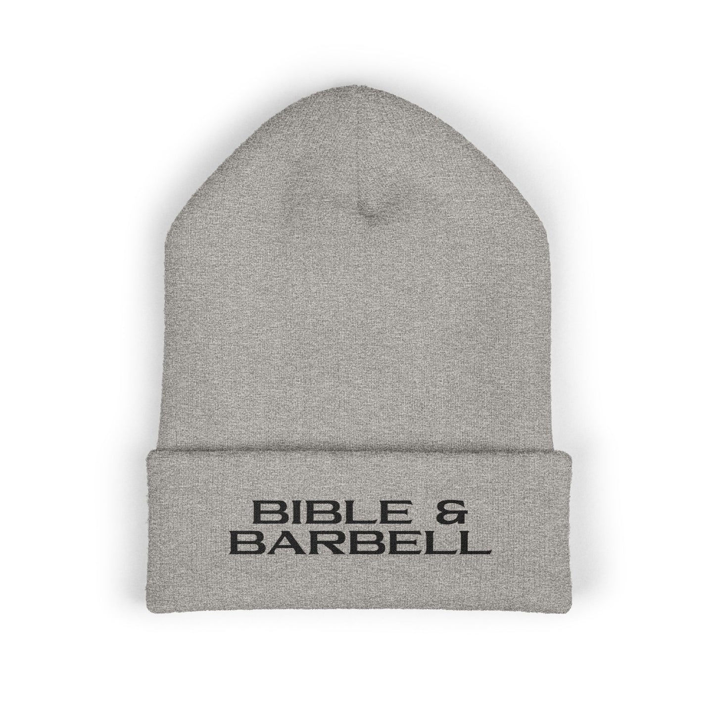 Bible & Barbell Cuffed Beanie — Embroidered Christian Fitness Knit Hat