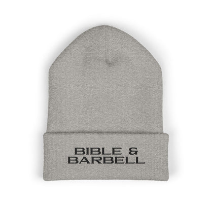 Bible & Barbell Cuffed Beanie — Embroidered Christian Fitness Knit Hat