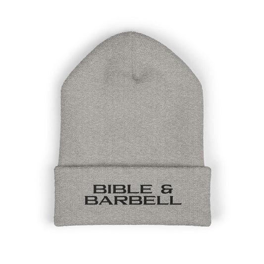 Bible & Barbell Cuffed Beanie — Embroidered Christian Fitness Knit Hat