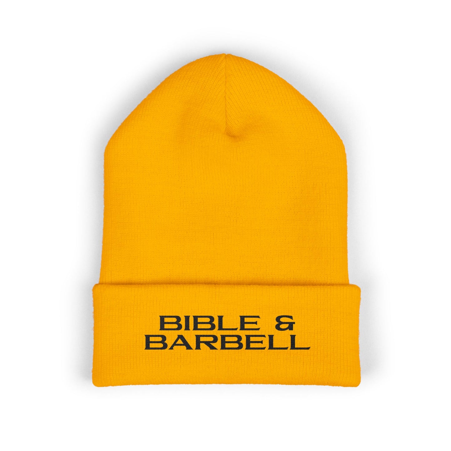 Bible & Barbell Cuffed Beanie — Embroidered Christian Fitness Knit Hat