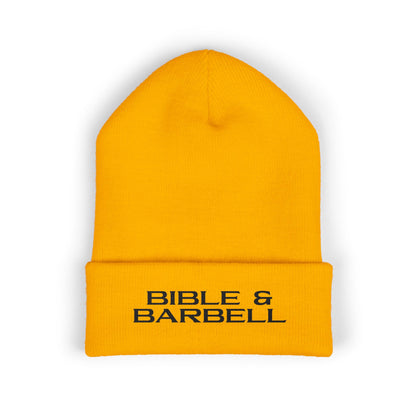 Bible & Barbell Cuffed Beanie — Embroidered Christian Fitness Knit Hat