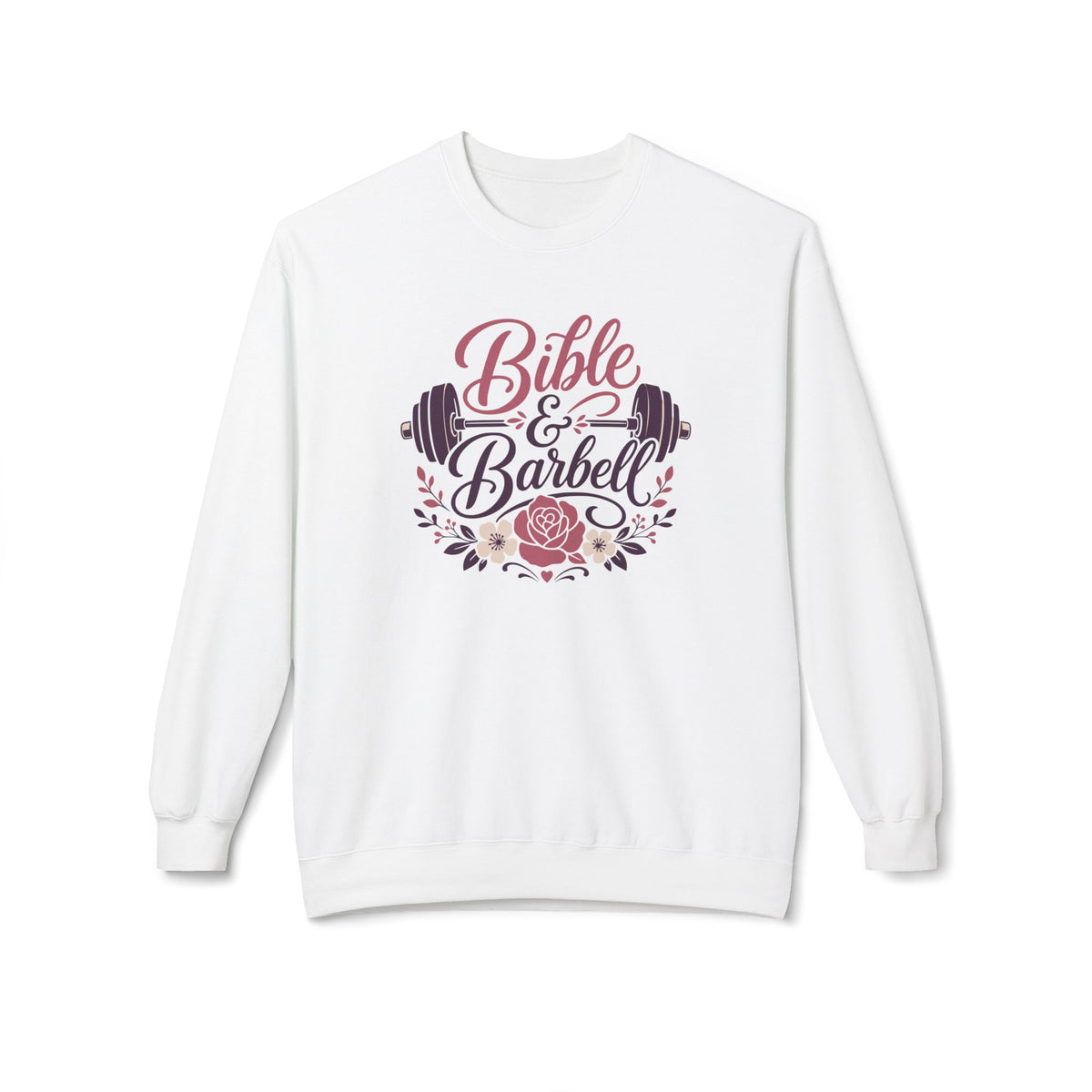 Bible & Barbell Crewneck Sweatshirt — Christian Fitness Floral Gym Pullover