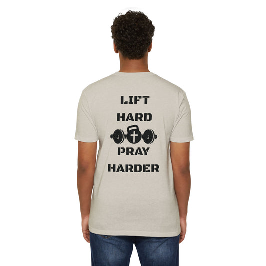 Christian Gym T-Shirt — "Lift Hard Pray Harder" Athletic Faith Tee