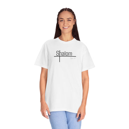 Garment-Dyed T-shirt with 'Shalom' Design - Casual Wear, Spiritual Apparel, Unisex Tee, Comfortable Everyday Shirt