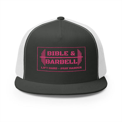 Bible & Barbell Pink Boxed Logo 5 Panel Trucker Cap
