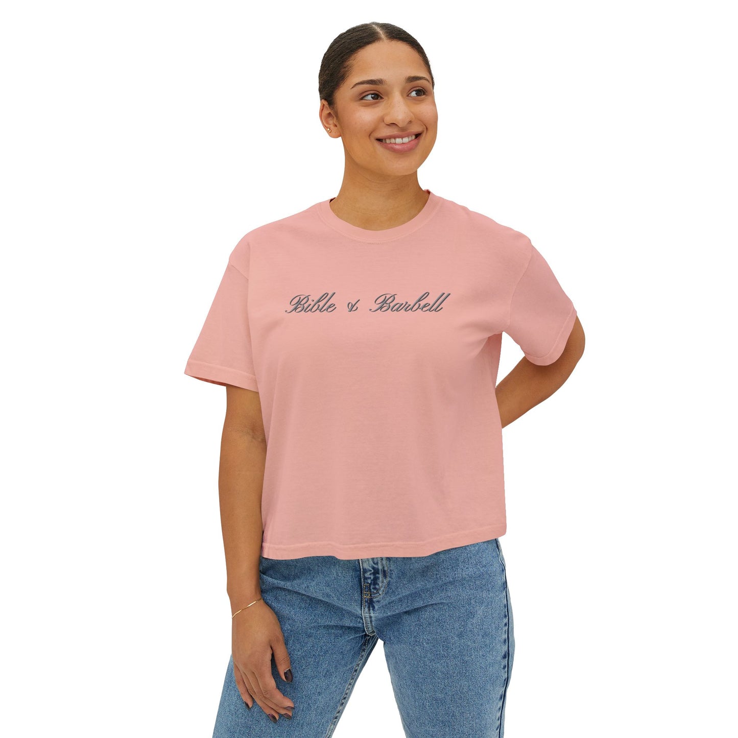 Remember, You Are: Bible & Barbell Women's Boxy Tee — Christian Cross Faith Graphic Shirt