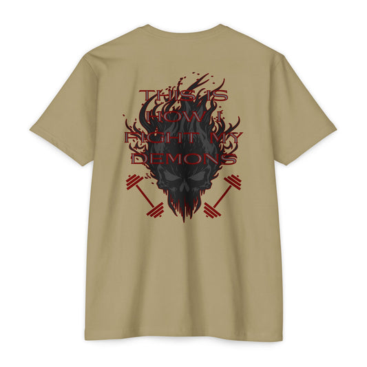 Bible & Barbell T-Shirt — 'This Is How I Fight My Demons' Fitness Faith Tee