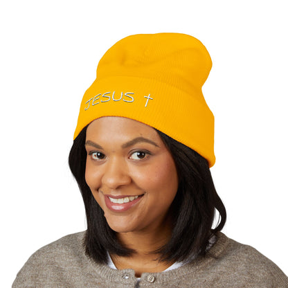 Jesus Embroidered Cuffed Beanie – Christian Faith Knit Hat