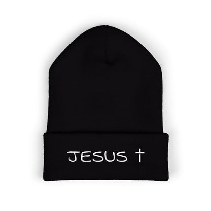 Jesus Embroidered Cuffed Beanie – Christian Faith Knit Hat