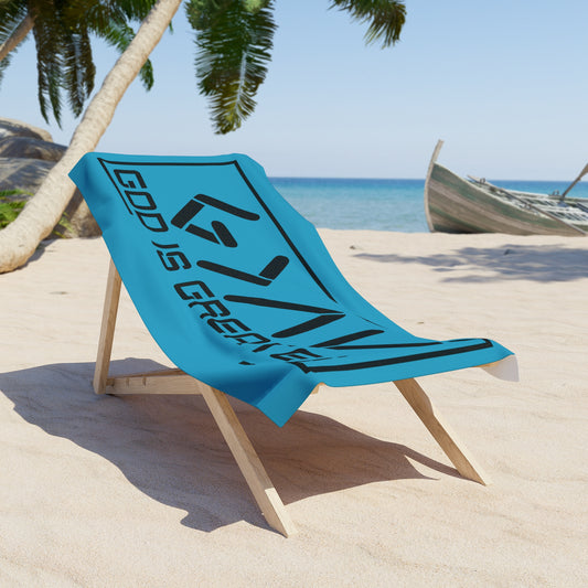 God Is Greater Vibrant Blue Beach Towel