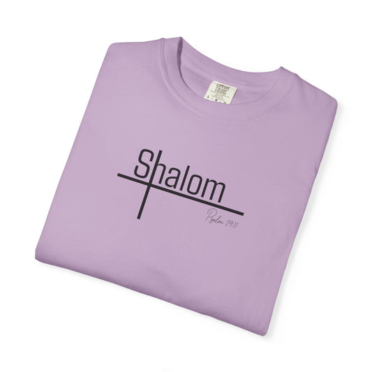 Garment-Dyed T-shirt with 'Shalom' Design - Casual Wear, Spiritual Apparel, Unisex Tee, Comfortable Everyday Shirt