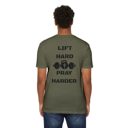 Christian Gym T-Shirt — "Lift Hard Pray Harder" Athletic Faith Tee