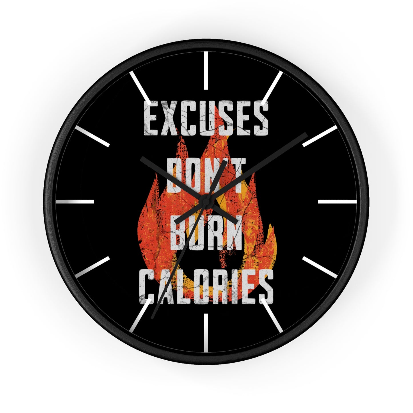 Gym Wall Clock — "Excuses Don't Burn Calories" Fitness Flame Motivational Clock