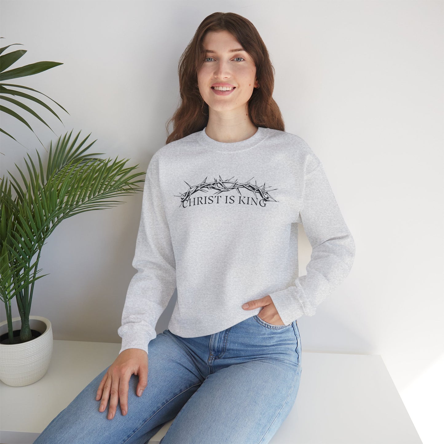 "Christ Is King" Crown of Thorns Christian Pullover Crewneck Sweatshirt