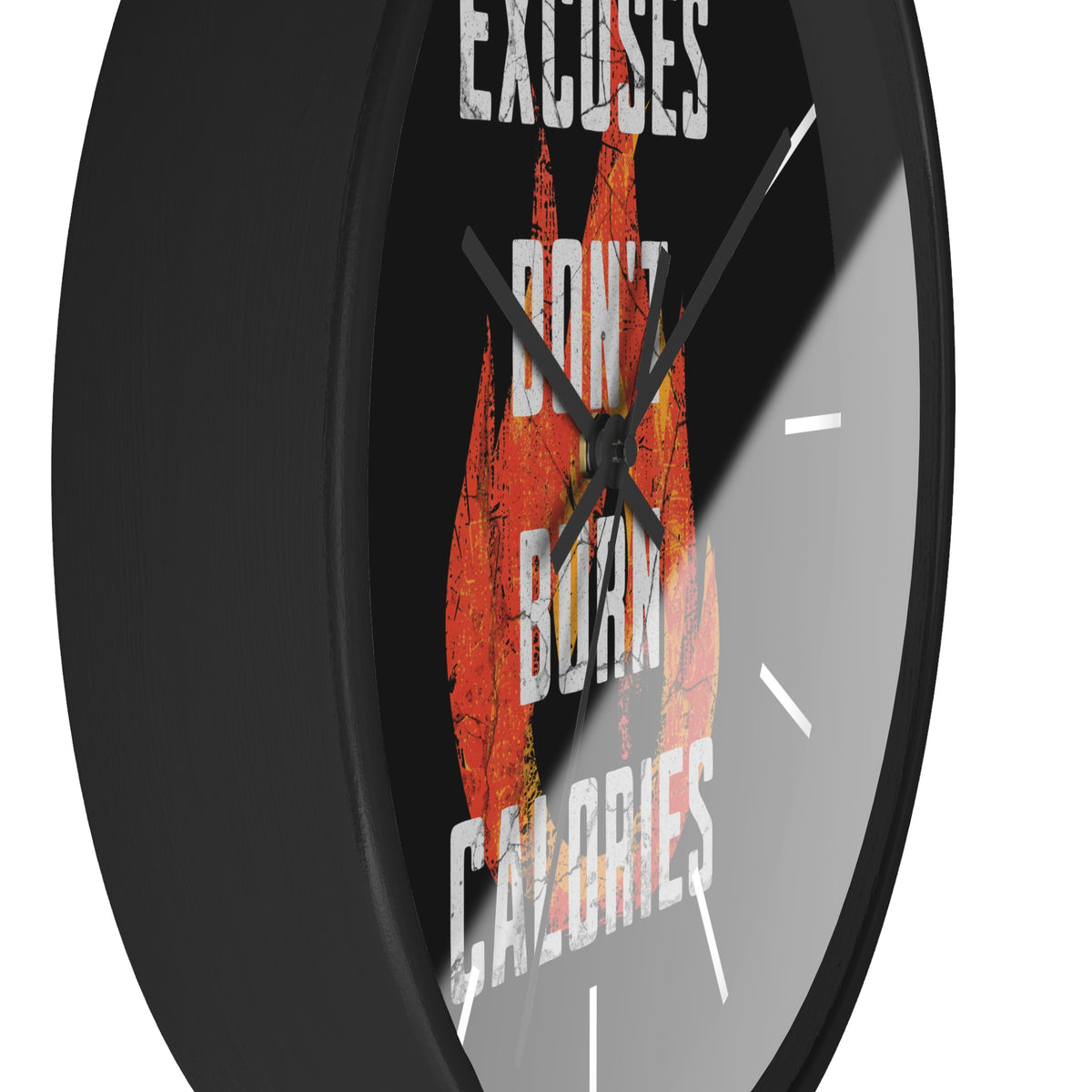 Gym Wall Clock — "Excuses Don't Burn Calories" Fitness Flame Motivational Clock