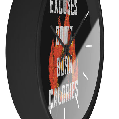 Gym Wall Clock — "Excuses Don't Burn Calories" Fitness Flame Motivational Clock