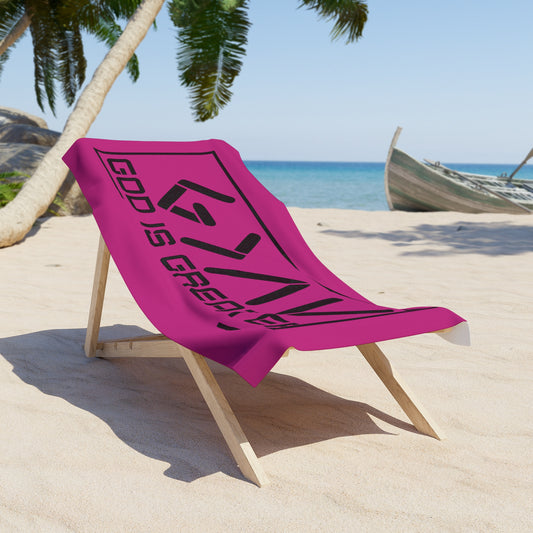 God Is Greater Vibrant Pink Beach Towel