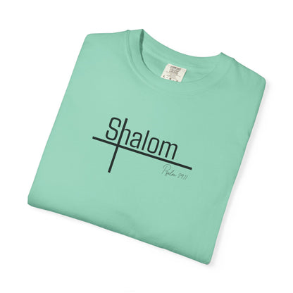Garment-Dyed T-shirt with 'Shalom' Design - Casual Wear, Spiritual Apparel, Unisex Tee, Comfortable Everyday Shirt