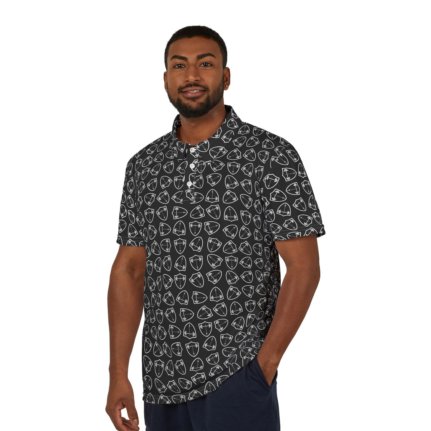 Bible & Barbell Logo Patterned Polo Shirt — All-Over Printed Golf Shirt