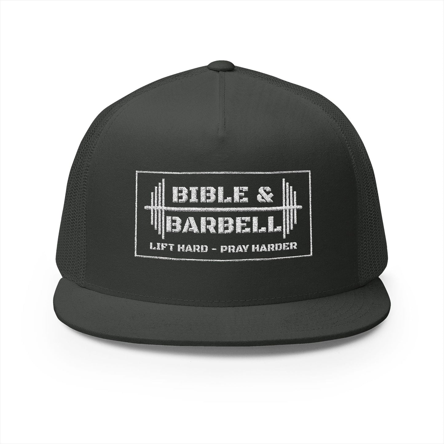 Bible & Barbell White Boxed Logo 5 Panel Trucker Cap