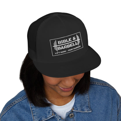 Bible & Barbell White Boxed Logo 5 Panel Trucker Cap