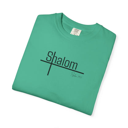 Garment-Dyed T-shirt with 'Shalom' Design - Casual Wear, Spiritual Apparel, Unisex Tee, Comfortable Everyday Shirt