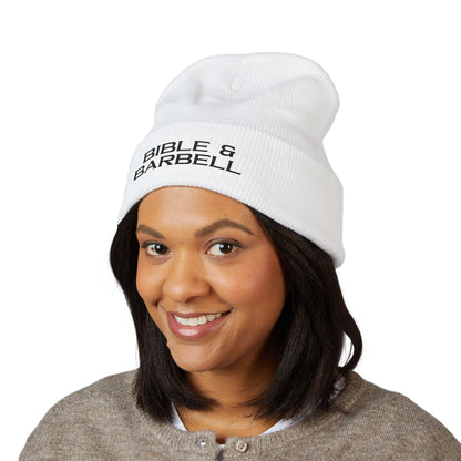 Bible & Barbell Cuffed Beanie — Embroidered Christian Fitness Knit Hat