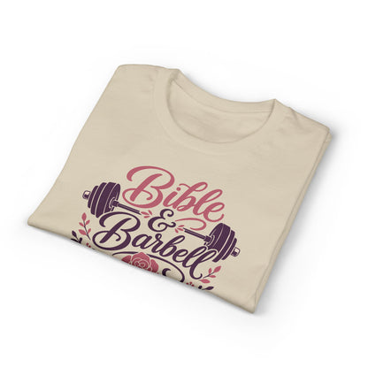 Women's Bible & Barbell Fitness T-Shirt — Christian Gym Workout Tee