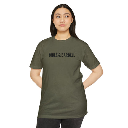 Bible & Barbell T-Shirt — "Lift Hard Pray Harder" Christian Gym Tee