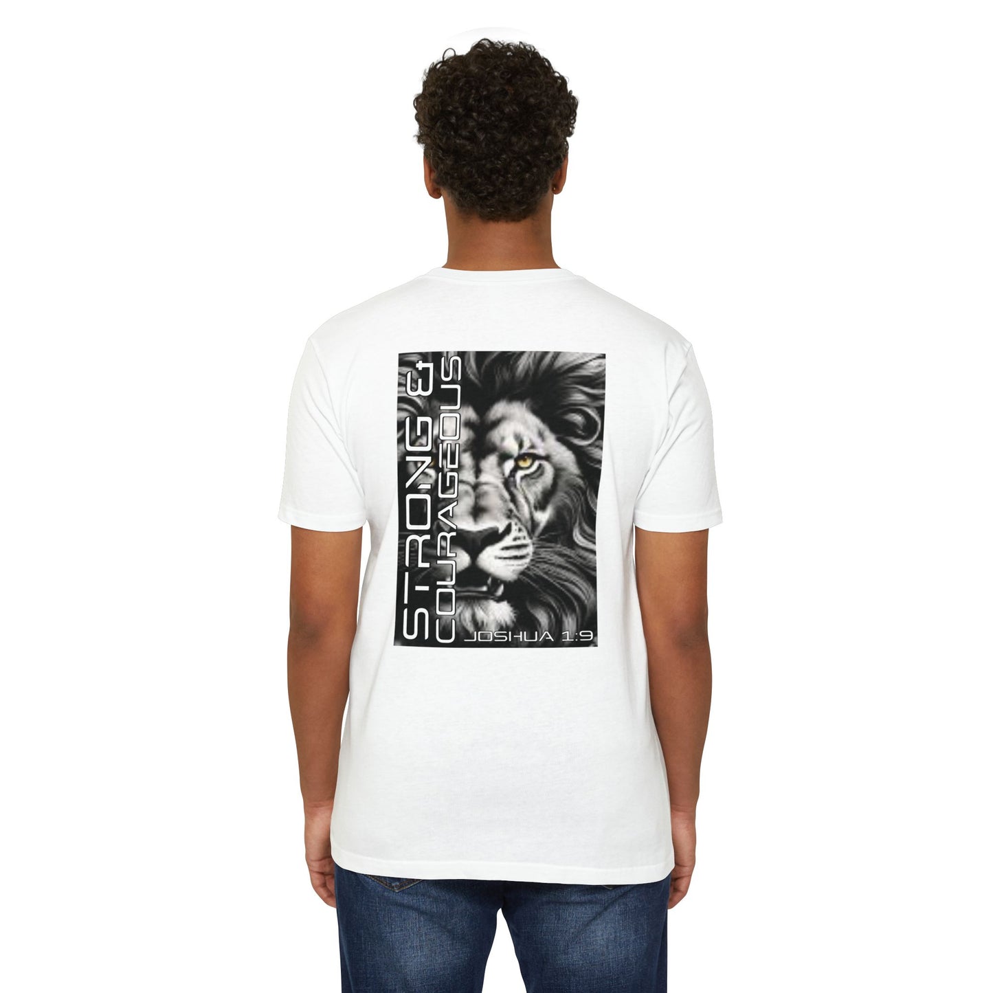 Strong & Courageous Lion Graphic T-Shirt, Joshua 1:9 Motivational Tee, Unisex Shirt, Strength Apparel, Gift for Him, Faith-Based Clothing