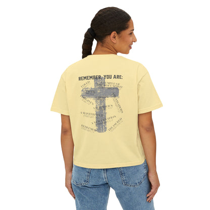 Remember, You Are: Bible & Barbell Women's Boxy Tee — Christian Cross Faith Graphic Shirt