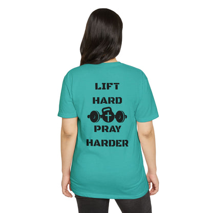 Christian Gym T-Shirt — "Lift Hard Pray Harder" Athletic Faith Tee
