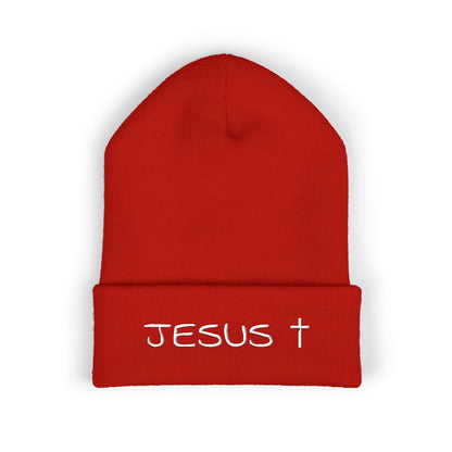 Jesus Embroidered Cuffed Beanie – Christian Faith Knit Hat