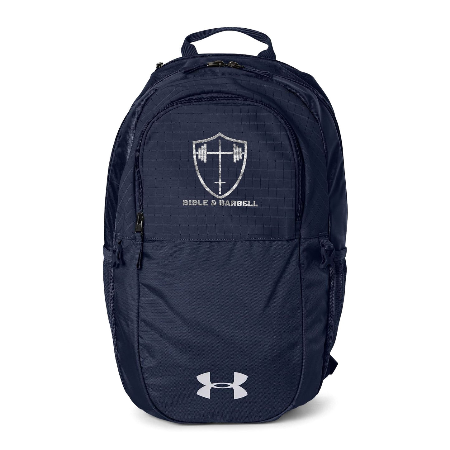Bible & Barbell Embroidered Shield Logo Backpack — Under Armour All‑Sport Everyday Pack