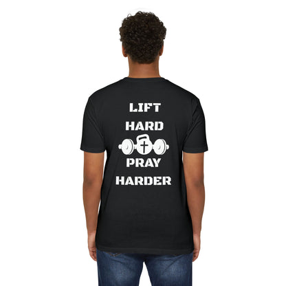 Christian Gym T-Shirt — "Lift Hard Pray Harder" Athletic Faith Tee
