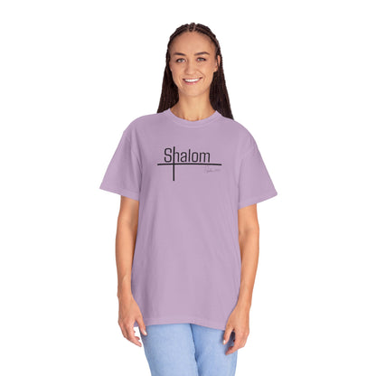Garment-Dyed T-shirt with 'Shalom' Design - Casual Wear, Spiritual Apparel, Unisex Tee, Comfortable Everyday Shirt
