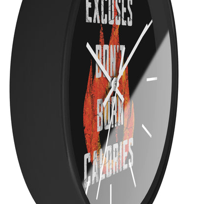 Gym Wall Clock — "Excuses Don't Burn Calories" Fitness Flame Motivational Clock