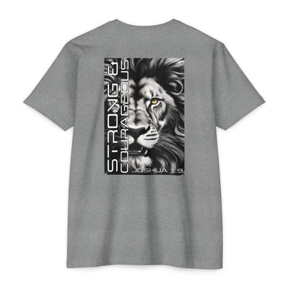 Strong & Courageous Lion Graphic T-Shirt, Joshua 1:9 Motivational Tee, Unisex Shirt, Strength Apparel, Gift for Him, Faith-Based Clothing