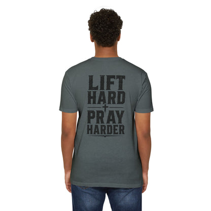 Bible & Barbell T-Shirt — "Lift Hard Pray Harder" Christian Gym Tee