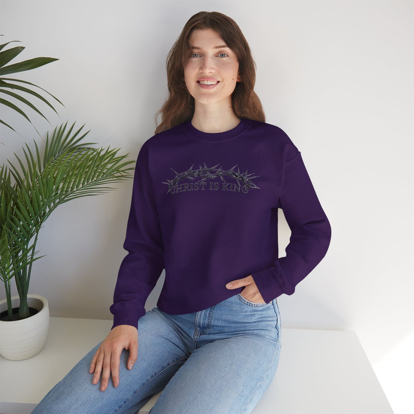 "Christ Is King" Crown of Thorns Christian Pullover Crewneck Sweatshirt