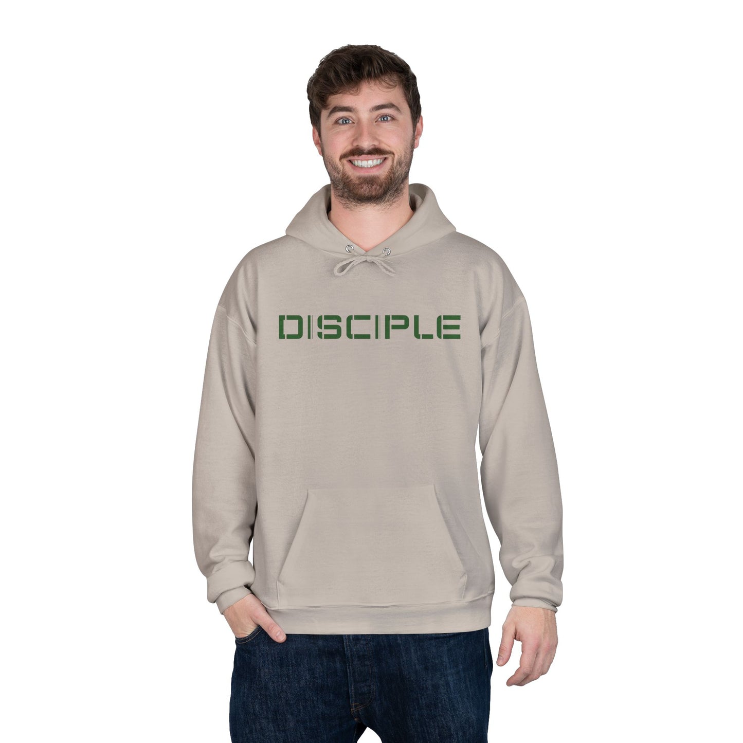 "DISCIPLE" Pullover Hoodie — Military Green Text