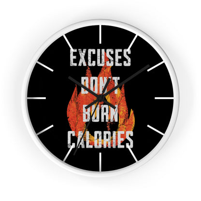Gym Wall Clock — "Excuses Don't Burn Calories" Fitness Flame Motivational Clock