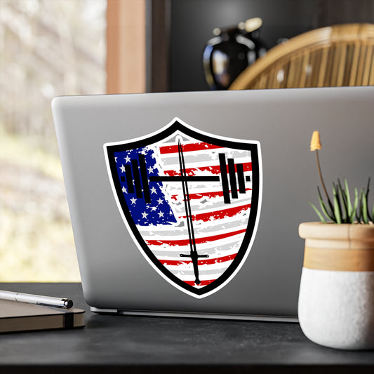 Bible & Barbell American Flag Logo Sticker — Kiss-Cut Vinyl Decal