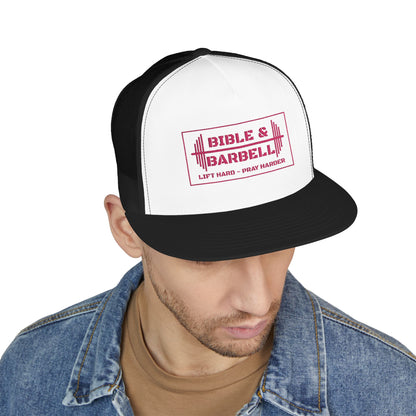 Bible & Barbell Pink Boxed Logo 5 Panel Trucker Cap