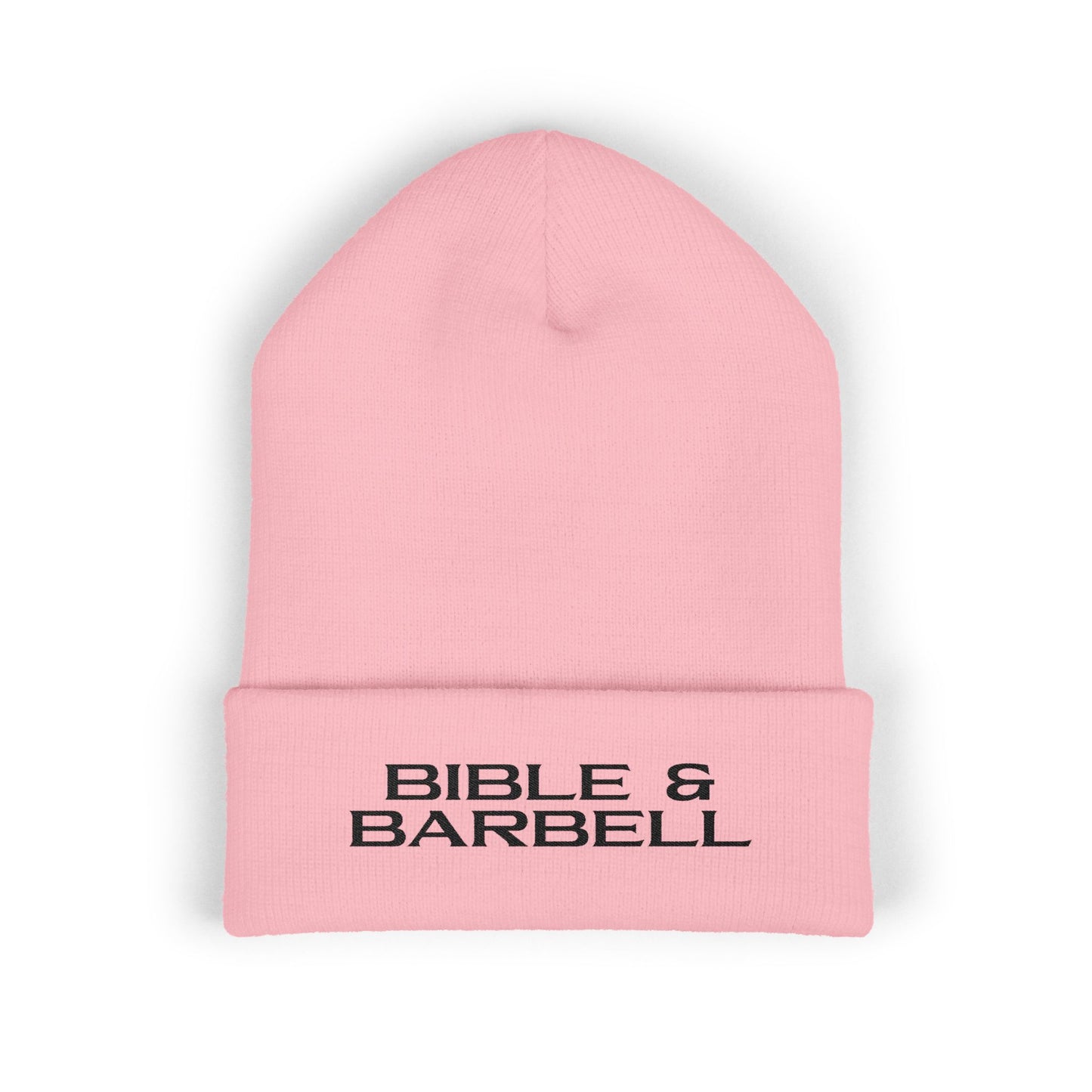 Bible & Barbell Cuffed Beanie — Embroidered Christian Fitness Knit Hat