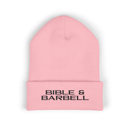 Bible & Barbell Cuffed Beanie — Embroidered Christian Fitness Knit Hat
