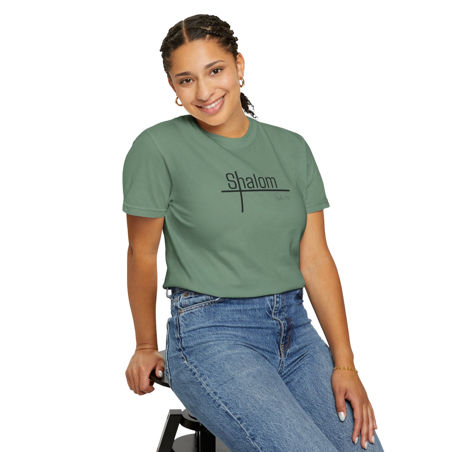 Garment-Dyed T-shirt with 'Shalom' Design