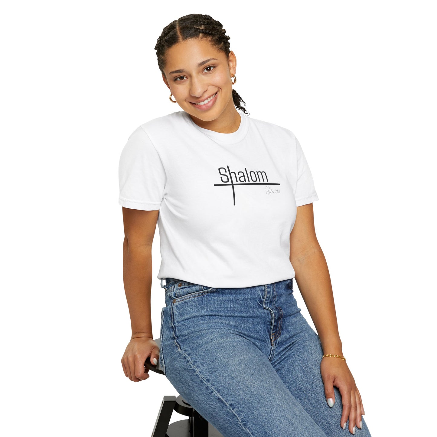 Garment-Dyed T-shirt with 'Shalom' Design